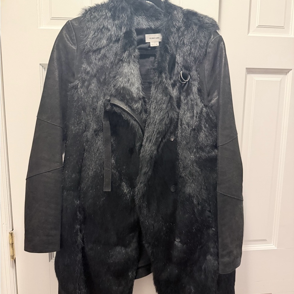 Helmut Lang Black Fur Asymmetrical Coat - Picture 2 of 10